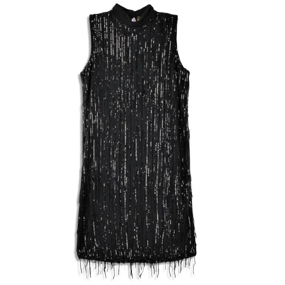 New Carla Conti Made in Italy Sequin Fringe Retro Cocktail Party Mini Dress